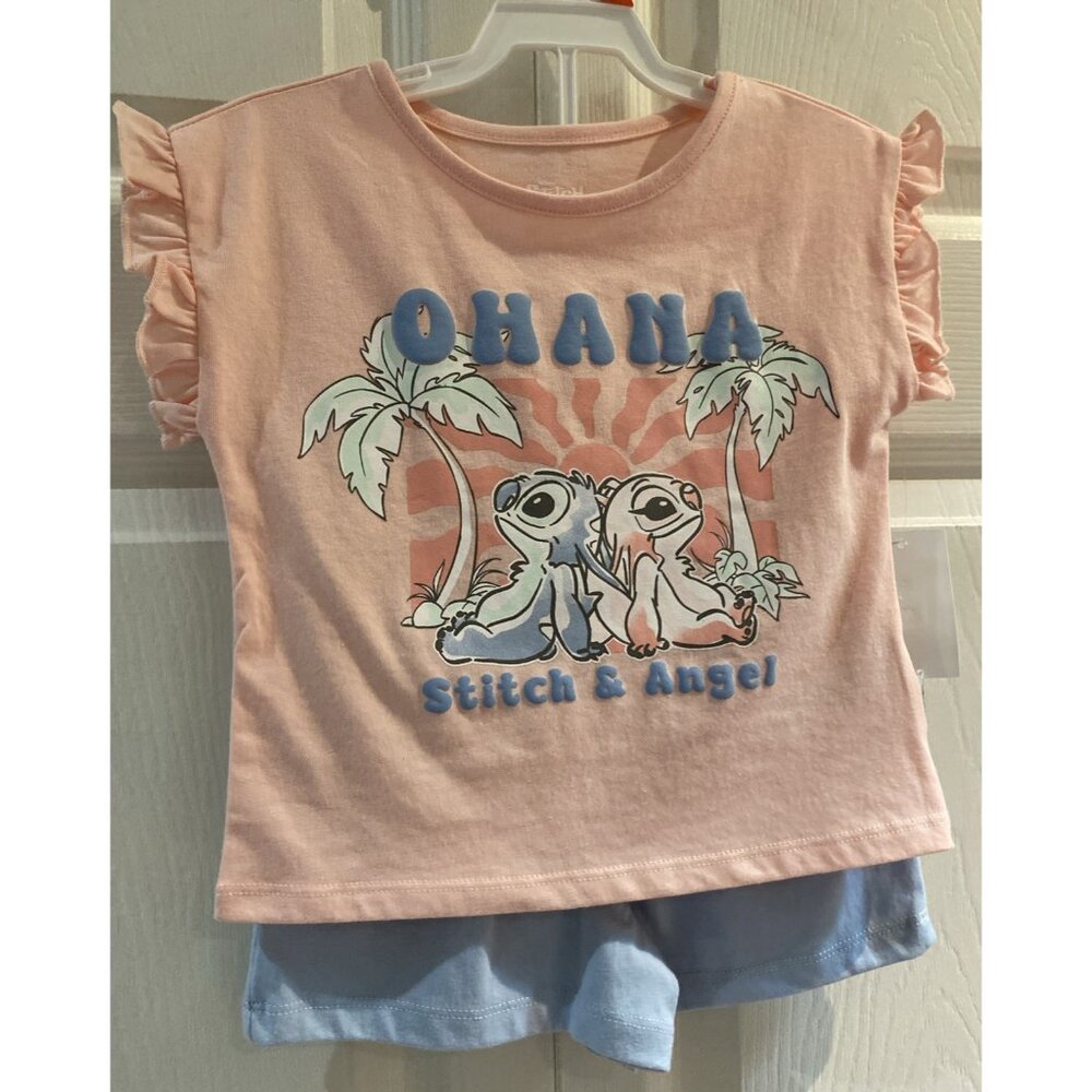 Disney Stitch Ohana Stitch & Angel Toddler Girls 2 Pc Set T-Shirt Shorts Size 2T